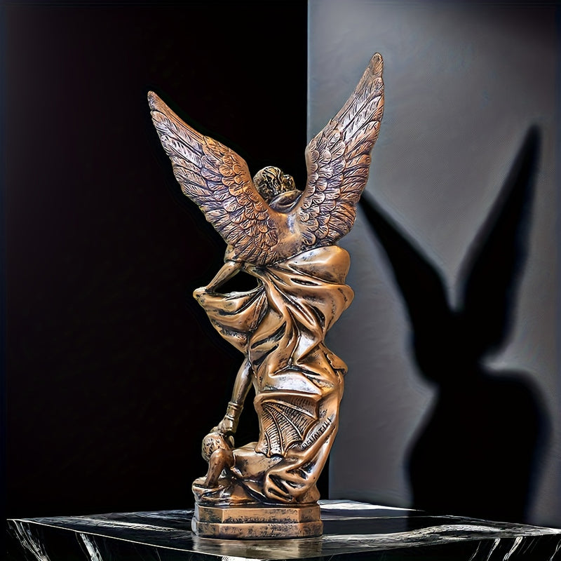 1pc Estatua de San Miguel Arcángel, Figura de San Miguel Arcángel de Resina Bronce de 31.75cm, Decoración de Temática Religiosa para Uso Interior y Exterior, No Requiere Electricidad, Decoración de Ángel