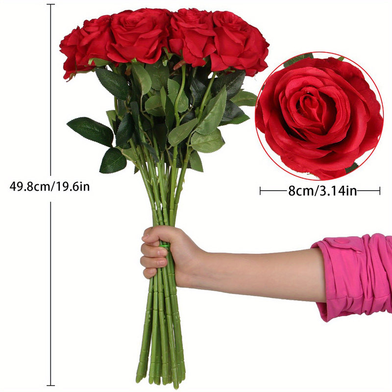15 rosas artificiales rojas de textura aterciopelada con tallo, perfectas para decoración en San Valentín, Día de la Madre y Navidad | Ideal para decorar hogar, oficina, bodas y fiestas | Regalo romántico sin pilas ni energía requerida | Arreglo floral e