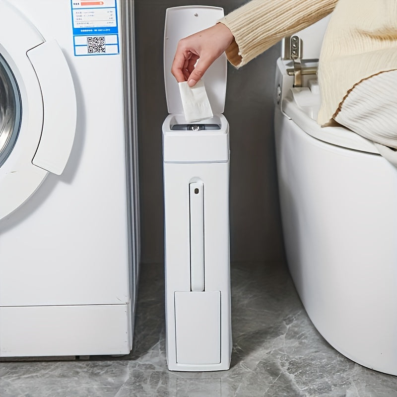 Basurero de Una Pieza con Cepillo de Gran Capacidad de 4.5L para Hogar, Función Desodorizante, Diseño Inteligente y Silencioso de Apertura/Cierre, Adecuado para Espacios del Hogar como Salón, Dormitorio, Oficina, Baño Público, Cepillo Integrado en el Con