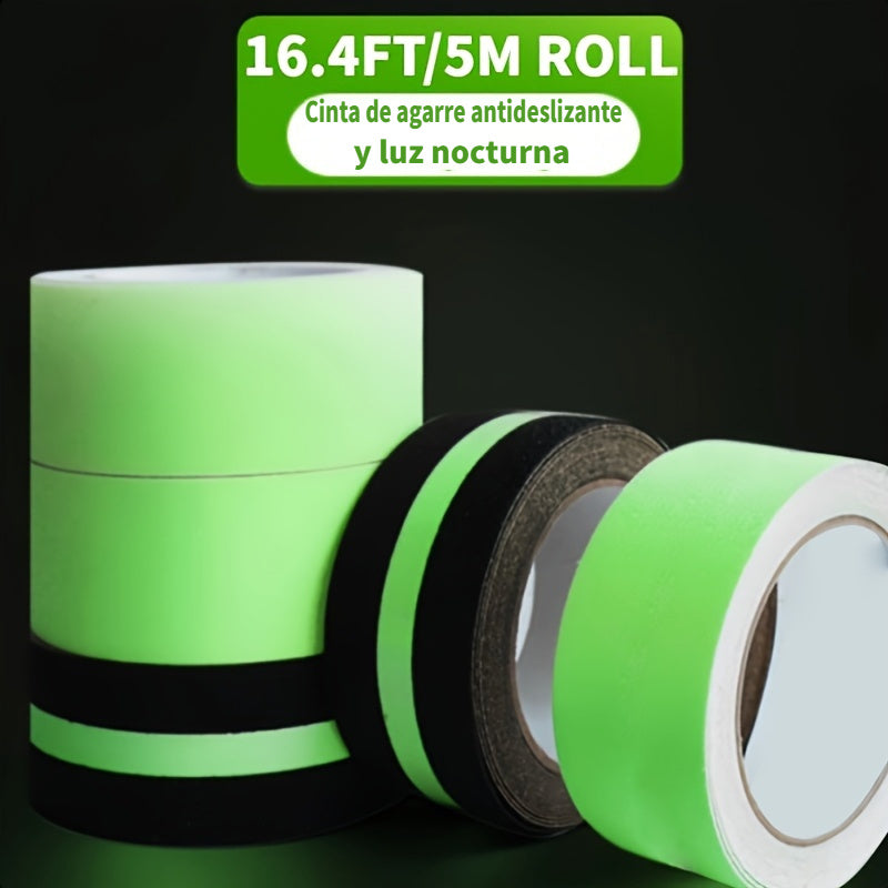 Adhesivo Antideslizante con Fosforescente, Cinta de Tracción para Escaleras y Superficies Resbaladizas - Reduce el Riesgo de Caídas en Interiores o Exteriores, 2 Pulgadas x 16.4 Pies/5cm*5m