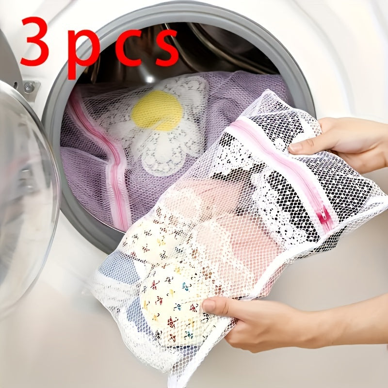 Juego de 3 bolsas para lavandería, bolsa de malla gruesa, bolsa protectora para lavado, bolsa de poliéster con cierre, ideal para ropa, viajes, camisas, brasieres, calcetines, medias, ropa interior, protección en lavadora