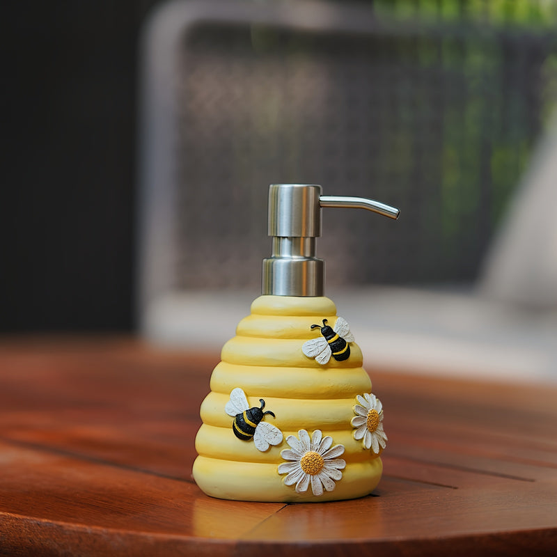 Dispensador de Jabón de Resina con Abeja y Girasol - Libre de BPA, Bomba de Loción Recargable para Decoración de Baño y Cocina