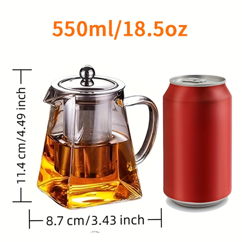 Juego de Tetera de Vidrio con Infusor de 1 pieza de 350/550/750 ml Resistente al Calor y Engrosada para Preparar y Infundir Té Doble Uso
