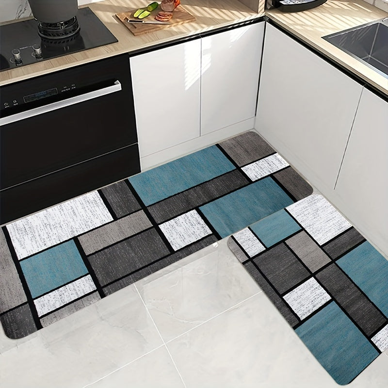 1 pieza de alfombrilla de cocina suave y espesa, lavable en máquina, alfombrilla rectangular de poliéster para entrada, sala de estar, lavandería, baño - Decoración interior con patrón geométrico elegante, alfombrilla de baño | Alfombrilla con patrón geo