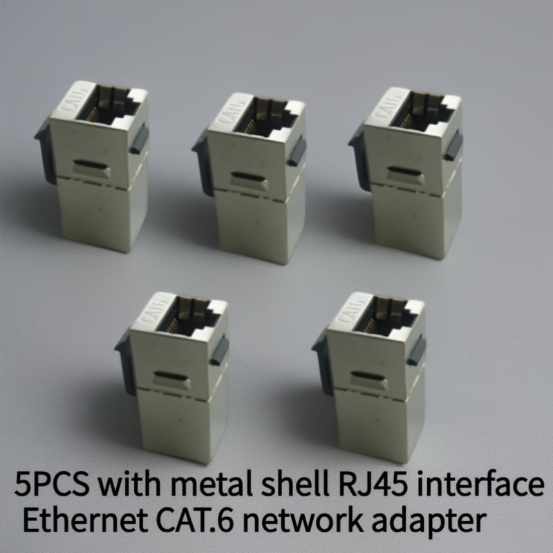 5 piezas de adaptadores de red Ethernet Cat.6 RJ45 con carcasa metálica - Tecnología Powerline, compatible con Alexa, no requiere baterías para conexión a Internet cableada en el hogar/escritorio, conexión de red, acabado metálico elegante, carcasa metál
