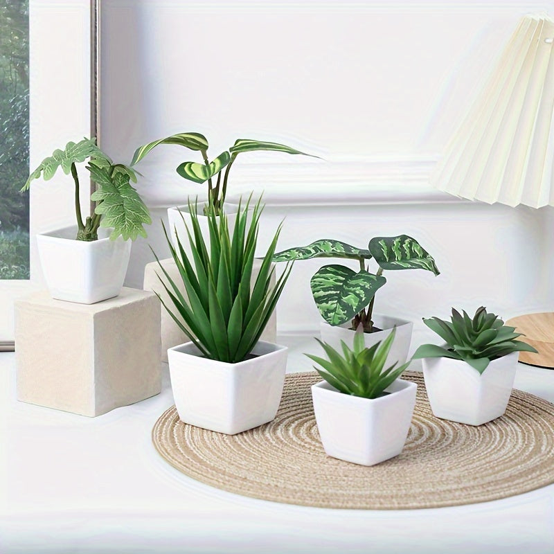 Paquete de 6 Plantas Artificiales en Macetas de Plástico, Tamaños de Suculentas, Decoración para Estante de Libros de Sala de Estar y Oficina, Todas las Estaciones, Sin Necesidad de Energía, Sin Batería