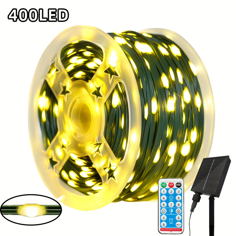 1 Paquete, 400/300 Leds, Luces Navideñas Solares, 8 Modos De Encendido, Tiempo/Dim, IPX4, Tema De Película, Adecuado Para Patio, Jardín, Fiesta, Boda, Compromiso, Decoraciones Navideñas Con Control Remoto