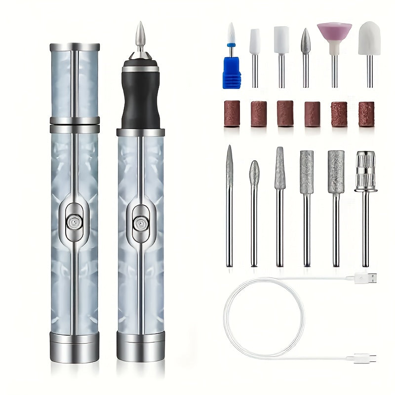 Juego de Taladro Eléctrico USB HOTU - Kit Versátil para Manicura, Pedicura y Pulido con Accesorios Múltiples, Herramientas Portátiles para Arte en Uñas, Incluye Cable de Carga USB y Batería, Accesorios para Decoración de Uñas