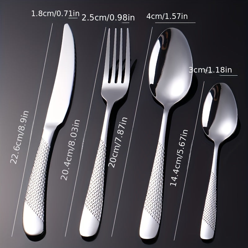 Juego de cubiertos de acero inoxidable con diseño de estrella, 24 piezas, incluye cuchillo para carne, tenedor, cuchara y cuchara de postre, ideal para hogar, cocina, hotel, restaurante, fiestas, bodas y eventos, apto para lavavajillas, disponible en var