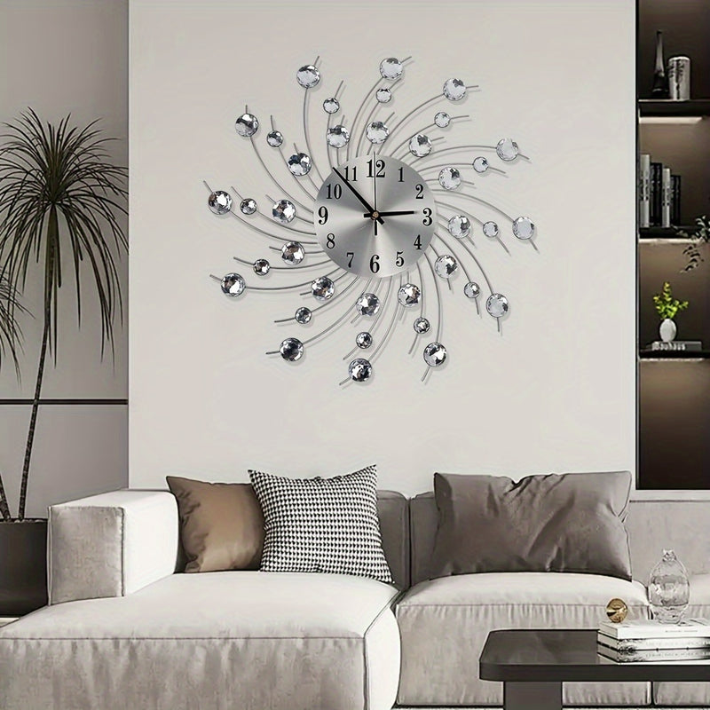 1pc Reloj de Pared Silencioso - Decorativo con Cuentas de Cristal al Estilo Europeo
