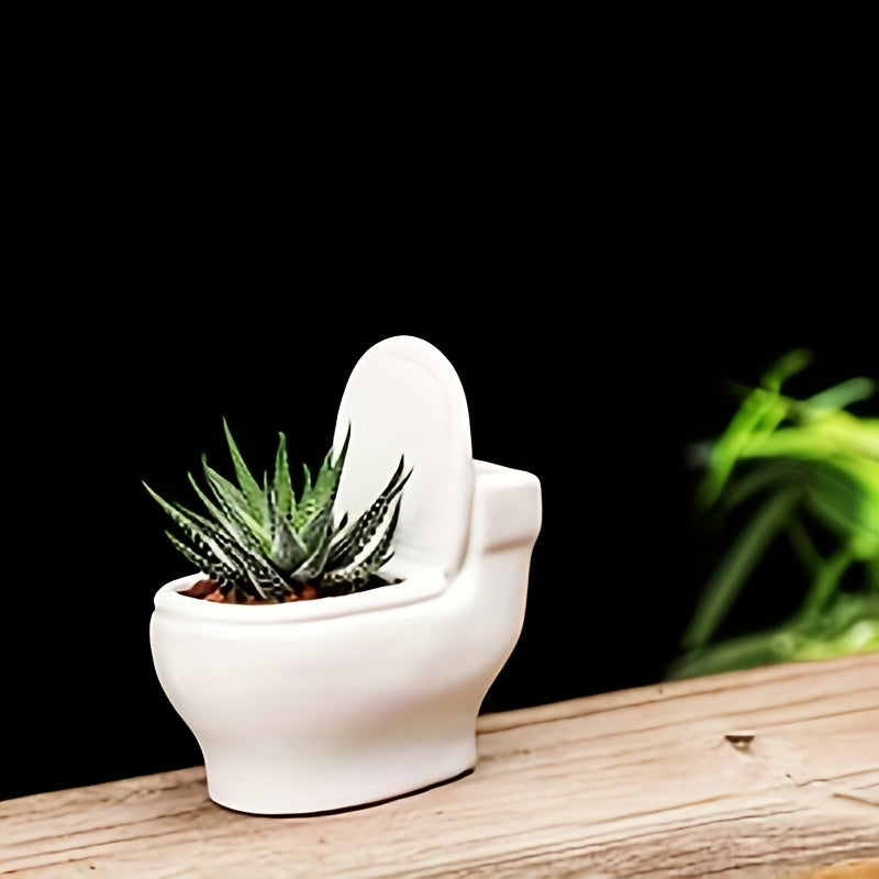 Maceta creativa de resina en forma de inodoro - Maceta blanca para suculentas y cactus con tapa, decoración única para el hogar en interiores y exteriores, para baño, cocina, jardín, decoración de baño.
