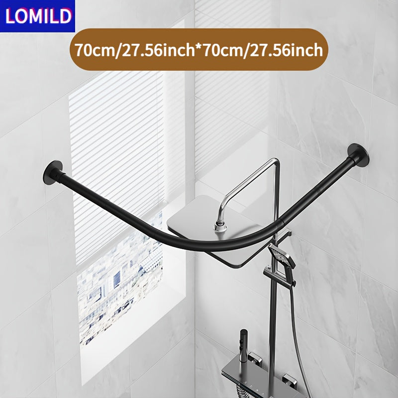 Barra Curva Ahorradora de Espacio para Cortina de Ducha LOMILD - Fácil Instalación, Sin Taladro ni Opciones de Montaje en Pared, Construcción Metálica para Decoración de Baño