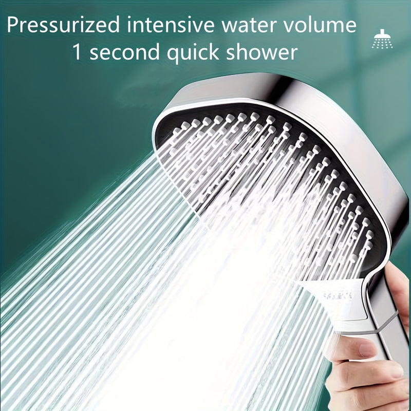 Cabezal de ducha de pulverización de agua de alta presión con 3 modos (lluvia, niebla, espuma) y ajuste de botones de pulverización - Panel ancho de 5,3" (135mm), plateado/negro/gris profundo, boquilla anti-entupimiento, diseño ahorrador de agua para bañ