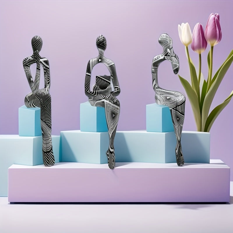 Conjunto de 3 Figuras Abstractas de Resina en Diversas Posiciones Sentadas, Estatuas de Arte de Calidad para Decoración del Hogar y del Sitio, Decoración Interior DIY, Grupo, Estatua de Figura