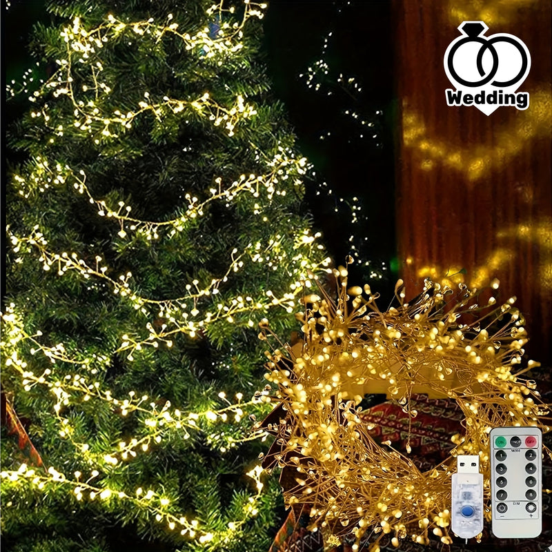 Luces de hadas de LED de fuegos artificiales de Navidad para interior, Luces de vacaciones LED, 8 modos de parpadeo, con control remoto, control remoto inteligente, regulable, 8 modos, 50/100 luces de hadas LED, adecuadas para bodas, fiestas, decoración