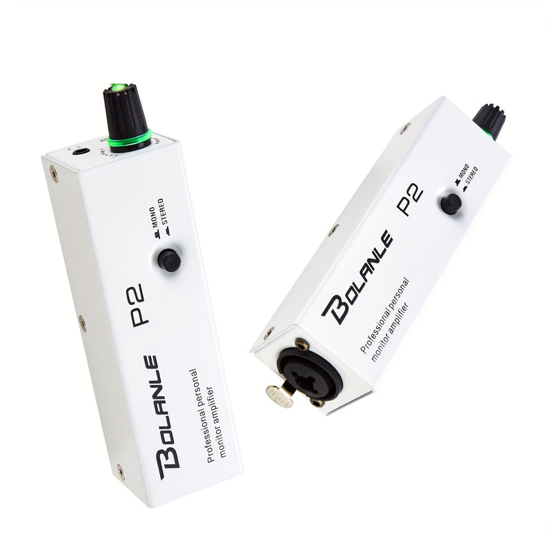 Amplificador portátil de monitores intraurales BOLANLE P2 con entradas XLR y TRS, salida de 3.5mm, interruptor estéreo/monofónico, para tecladistas, bateristas y guitarristas - Funciona con batería, metal, batería no incluida, configuración de estudio |