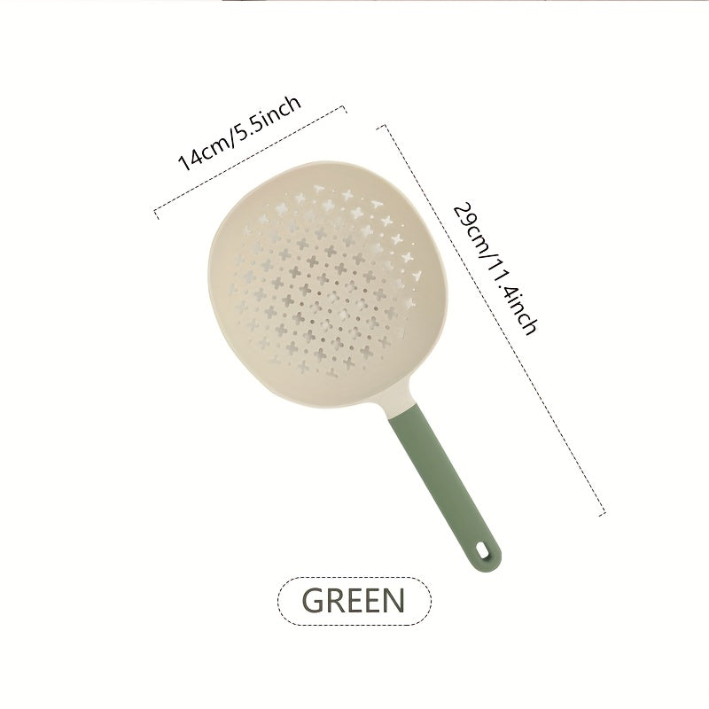 1 pza., Colador de cocina, Cuchara de mango largo de plástico grande para escurrir en el hogar, Colador de alta temperatura resistente a los fideos de salvamento, Utensilios de cocina, Accesorios de cocina, Suministros para hornear