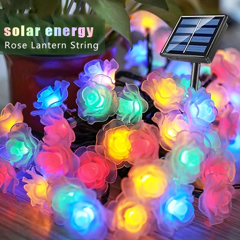 Cadena de luces solares de 8 modos de rosa, 20/30/50LED de varios colores parpadeantes, material plástico, batería de níquel, control de botón pulsador, para el Día de San Valentín, propuesta de boda, jardín