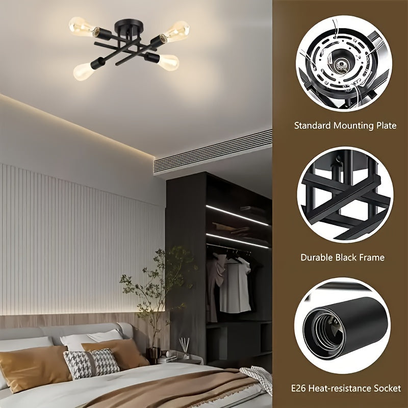 1pc Lámpara de Techo Industrial Moderna - Base con Portalámparas E26/E27, Instalación Directa para Sala, Dormitorio, Cocina, Escaleras - Compatible con Bombillas Edison (Bombillas No Incluidas) - Ideal para Decoración Mid-Century, Industrial, Rústica, Ap