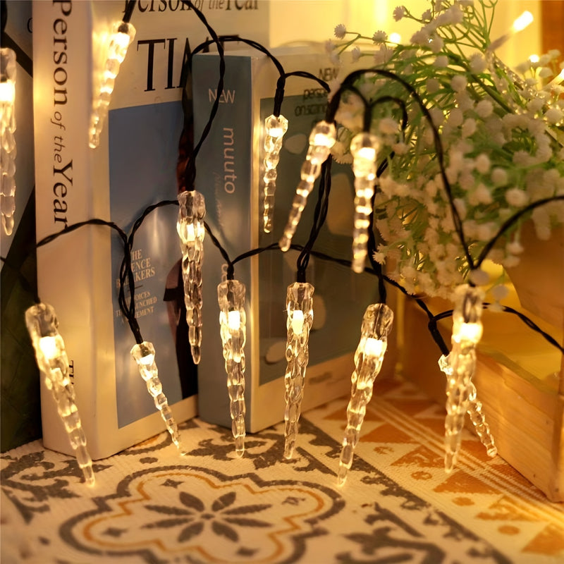 1pc Cadena de luces de energía solar de 20LED con 8 modos, luz decorativa de invierno para Navidad, luz de alero de pasillo, cadena de luces para patio exterior, 1 cadena de 5 metros con 20 luces