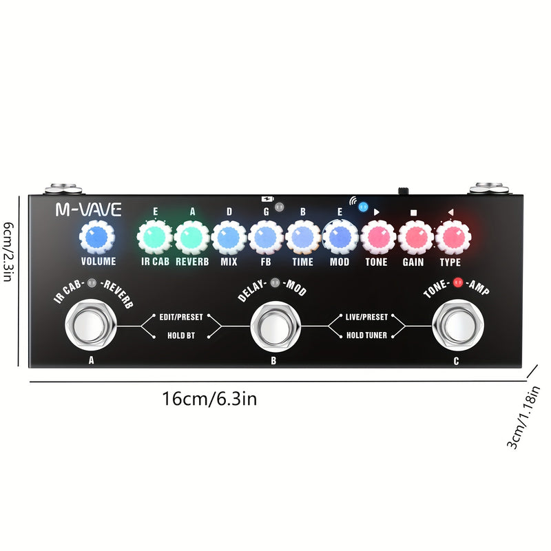 TM-VAVE Pedal de Efectos Portátil para Guitarra - Procesador Multi-Efectos Todo en Uno con USB, Afinador Integrado, 9 Modelos IR Cab, Reverb/Delay/Chorus - Tablero Compacto para Guitarra Eléctrica y Bajo, Uso Doméstico/Estudio/Vivo - , Pedal de Efectos M