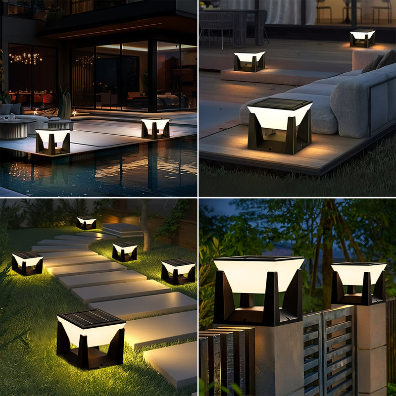 Lámparas de pared solares Amaryllis para exteriores - Blanco y negro, plástico duradero, iluminación de paisaje eficiente en energía para hogar y jardín, batería de litio cargada por energía solar, capacidad, iluminación exterior | Lámparas de pared mode