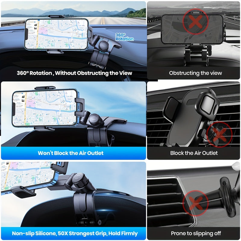 TOPK D42-J Soporte de Teléfono para Coche Ajustable 360° con Clip Antideslizante de Silicona, Compatible con Todos los Smartphones y Vehículos, Diseño Ergonómico para Conducción Segura, Soporte de Teléfono para Auto, Montaje Ajustable, Soporte Moderno y