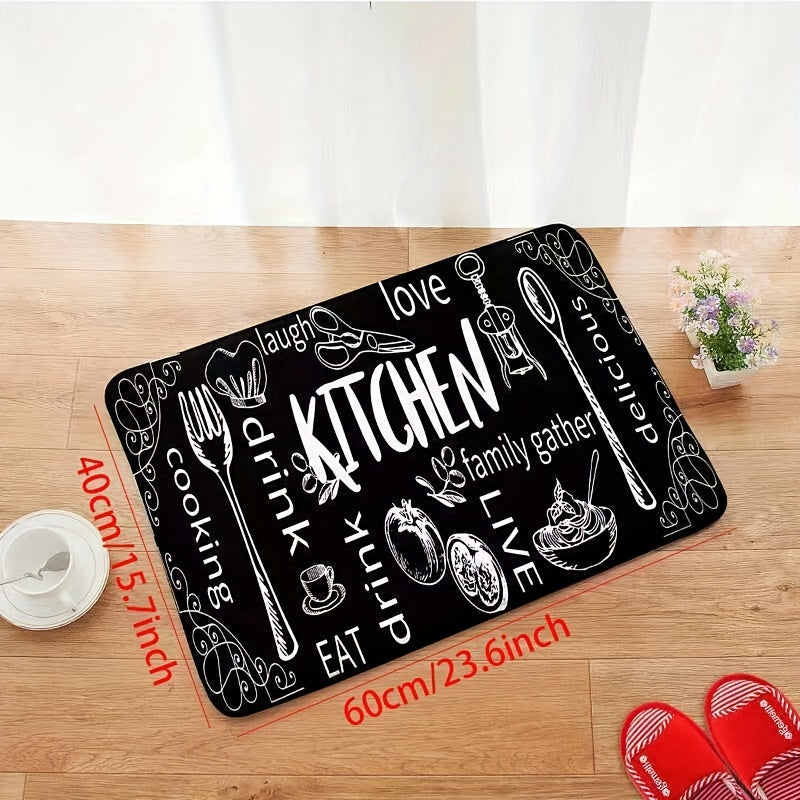 1 pieza, alfombrilla de pila larga con diseño "Me encanta mi familia" con ilustraciones negras y blancas, lavable en máquina, poliéster, ideal para decoración de cocina o entrada.