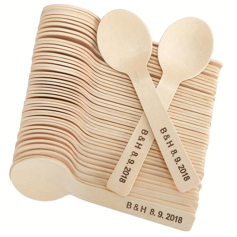 Pedido personalizado de 400 cucharas de madera desechables biodegradables y compostables de 3,9 pulgadas, hechas de madera de abedul de grado alimenticio, adecuadas para fiestas, bodas y acampadas.