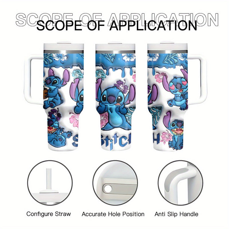 1pieza Disney Stitch Taza de viaje de acero inoxidable de 40oz, Taza de bebida fría reutilizable de alto volumen, Doble capa, Solo lavado a mano, Multifuncional, Ideal para regalos festivos, Pascua Ramadan - No necesita electricidad