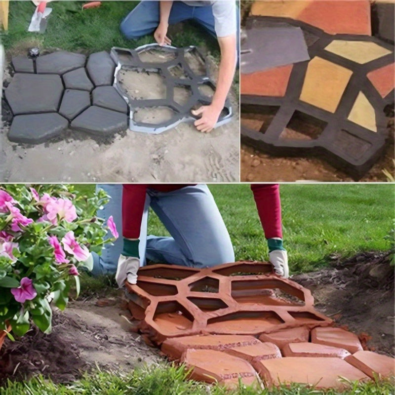 Modelo de sendero, moldes de piedra, moldes de hormigón para superficies de pavimentación, piedras de paso, máquinas de pavimentación, moldes de sendero, adecuados para jardines y césped de bricolaje, uno en negro.