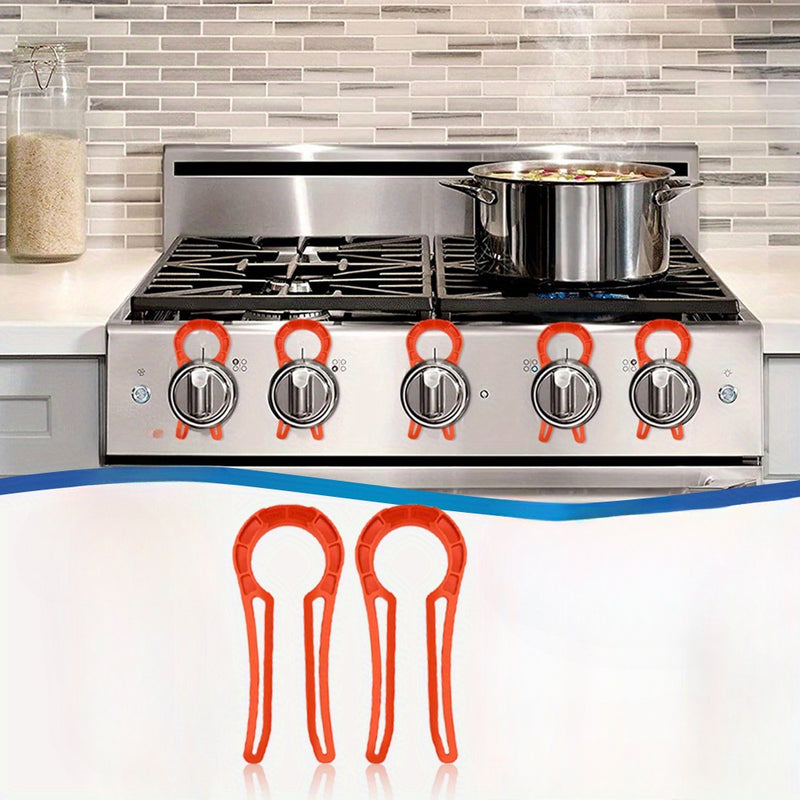 2 piezas de Bloqueos para Manijas de Estufa de Gas Infantiles - Plástico Duradero, Diseño Rojo Fácil de Agarrar para Uso Seguro en Cocina y Dormitorio, Evita Presiones Accidentales de Botones, Protección Fuerte de Seguridad, Protectores para la Parte Sup