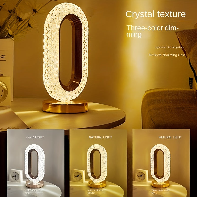 1 lujosa lámpara de mesa ovalada de cristal, lámpara de carga USB para oficina, lámpara de mesa decorativa de luz nocturna para sala de estar, adecuada para dormitorio, sala de estar, decoración de fiestas y cenas, lámpara creativa