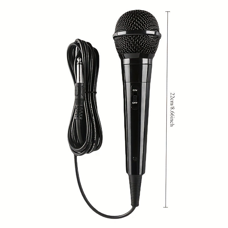 Micrófono Profesional Portátil, Negro, Cableado, Bobina Móvil, Multifunción, con Conector Jack de 6,35 mm, para Cantar, Karaoke, Conferencia de Video, Transmisión, Voz, Percusión, Viento, Cuerdas y Instrumentos de Cuerda Pulsada