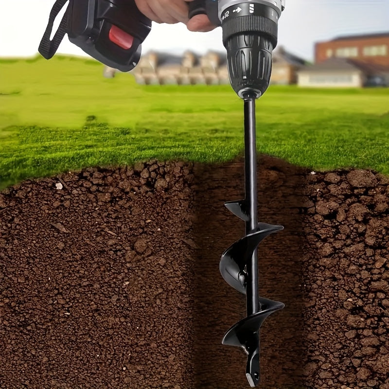 1 pieza de taladro de jardín de acero negro con cabeza espiral hexagonal - 1,69" x 8,66" acero frío, duradero y eficiente, fácil instalación para jardín, patio, paisajismo, jardinería, accesorio de herramienta al aire libre, diseño espiral, construcción