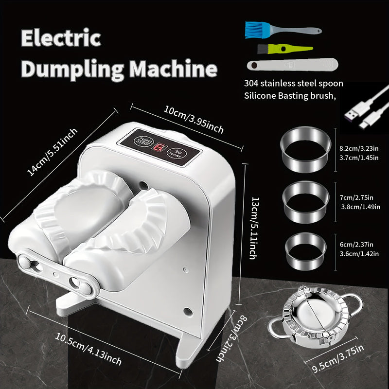 Máquina de dumplings de cabeza única eléctrica, 1pc, Máquina automática de dumplings eléctrica para uso doméstico con 2 modos, Máquina de dumplings recargable, incluye rodillo para relleno de carne, prensa, cortadora, cuchara y pincel.