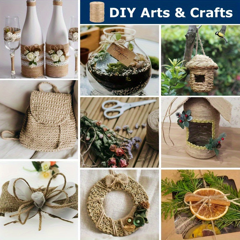 1 Paquete de Cuerda de Yute Natural - 328 Pies, 2mm en Tonos Terrosos Resistentes, Adecuado para Jardinería, Empaquetado de Manualidades y Decoraciones Festivas - Fibra Duradera de Alta Calidad, Ideal para Entrenamiento de Plantas, Tejido y Proyectos DIY