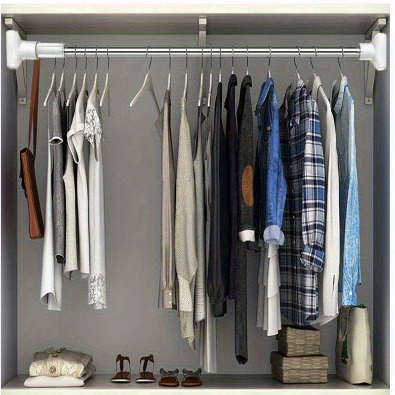 Barra extensible para cortina de baño, 50-80 cm, acero inoxidable, ajustable sin taladro, instalación por tensión, diseño duradero y ahorrador de espacio para baño y ducha