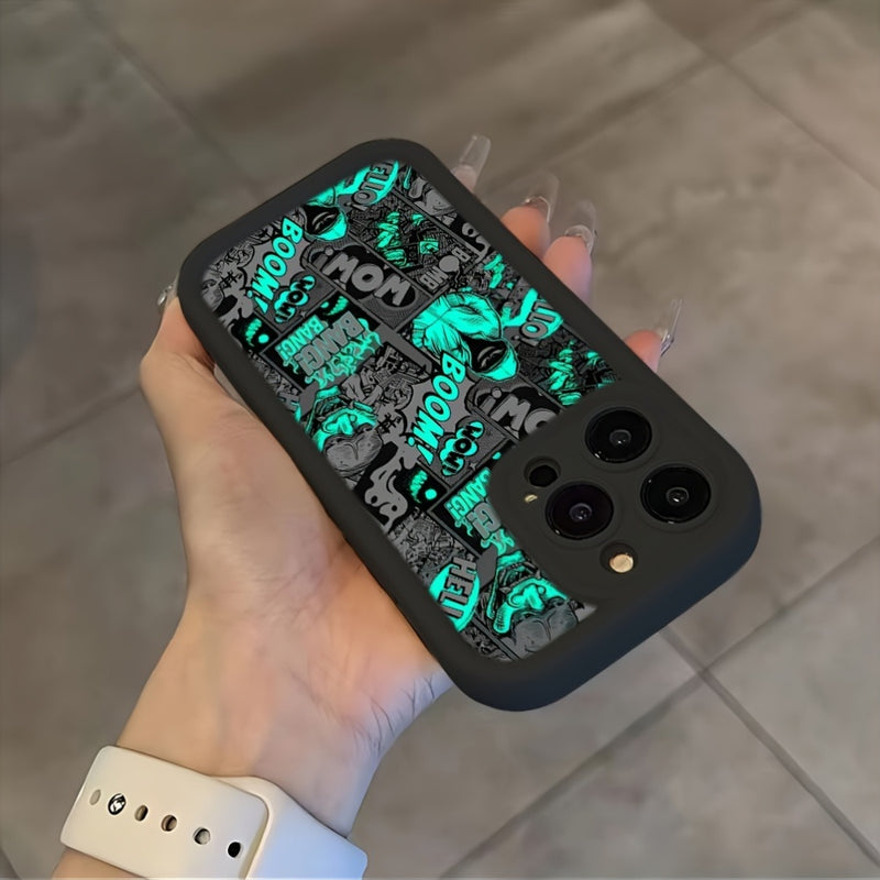 Funda de teléfono cómica de grafiti oscuro compatible con Iphone 16, 15, 14, 13, 12, 11 Pro Max, Mini, XR, XS, X, 7, 8 Plus, con un respaldo de TPU suave para protección contra caídas.