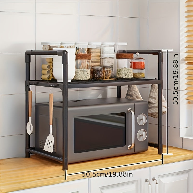 Estantería de Cocina de Almacenamiento Abierto con Compartimento para Microondas - Plástico Duradero, Diseño de Dos Niveles para una Organización Eficiente, Incluye Porta Utensilios y Estantes Espaciosos para Productos Secos, Organizadores y Almacenamien