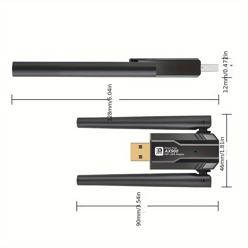 Tarjeta WiFi 6 AX900, Adaptador de Red USB, Adaptador WiFi USB de Doble Banda 2.4G y 5G, Adaptador Inalámbrico 802.11ax 900Mbps, Receptor Inalámbrico Compatible con Mac Laptop PC de Escritorio, Windows WIN 7/WIN 8/Win 10/11, etc.