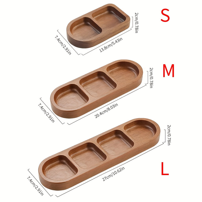 1pc Bandeja de madera de 3 compartimentos con tapa - Ideal para especias, salsas y aperitivos - Perfecta para BBQ, pícnic y uso diario, Esenciales para pícnic|Elegante bandeja de madera|Materiales de madera duraderos, Bandejas para servir