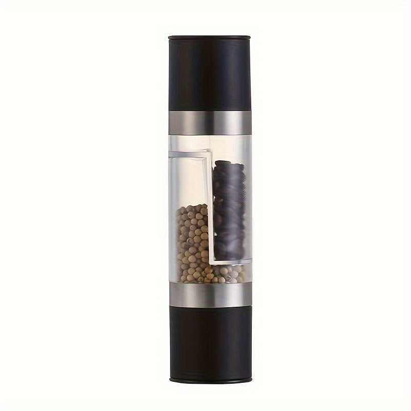 1pc Molinillo de especias manual de acero inoxidable, molinillo de pimienta y sal marina de doble cabezal, portátil, sin carga, para el hogar, restaurante, barbacoa al aire libre, cocina de caravana