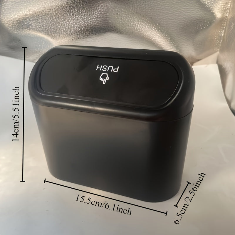 Bote de basura para auto, 1 unidad, material PP resistente, negro, con tapa a prueba de fugas, diseño fácil de colgar, organizador multifuncional para interiores de auto, solución de almacenamiento, accesorio moderno para auto, cierre seguro de tapa
