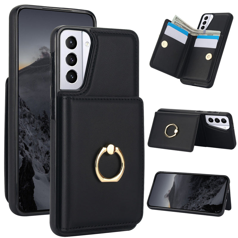 Para Galaxy S25/S24/S23/S22/S21 Ultra/S24 FE/S23 FE/S21 FE/Note 20 Ultra Funda con Tarjetero, Anillo de Rotación 360° y Cierre Magnético con Soporte Resistente