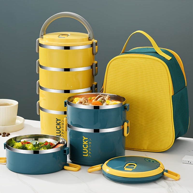 1 juego de lonchera reutilizable de acero inoxidable con bolsa y utensilios, termo portátil de gran capacidad ideal para escuela, picnics, camping, estudiantes, trabajadores y cocina, regreso a clases