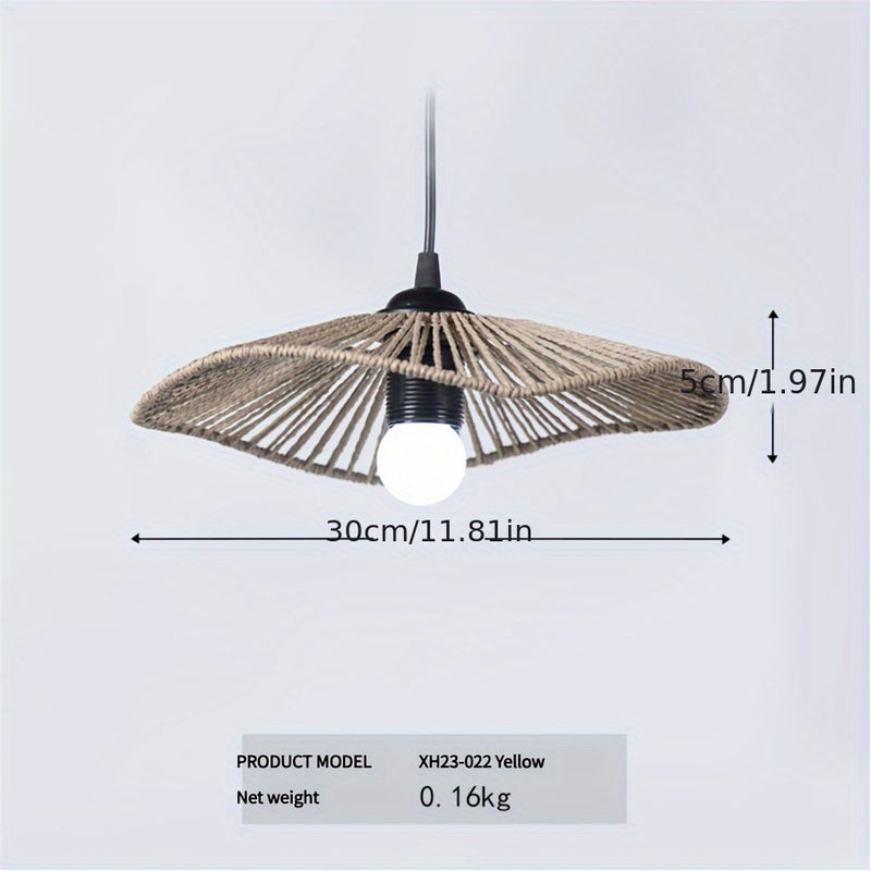 Sombrilla de lámpara tejida, adecuada para restaurantes, bares y casas de té estilo Zen. Presenta una forma artística de sombrero de paja, aportando un adorno luminoso creativo y retro