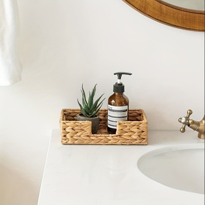 Cesta de Papel Toalla de Paja, Cesta de Papel Toalla de Paja Tejida con Hierba de Jacinto de Agua, Organizador de Servilletas para Mesa, decoración del hogar, accesorios de baño