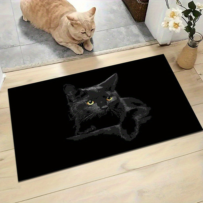 Tapete de 850g/m² con diseño de gato negro, antideslizante, lavable en máquina, espesado, adecuado para entrada/salida/cochera/baño/dormitorio/sala de estar, suave como una nube, estilo universal, adecuado para Navidad, Halloween, Pascua, Día del Padre,