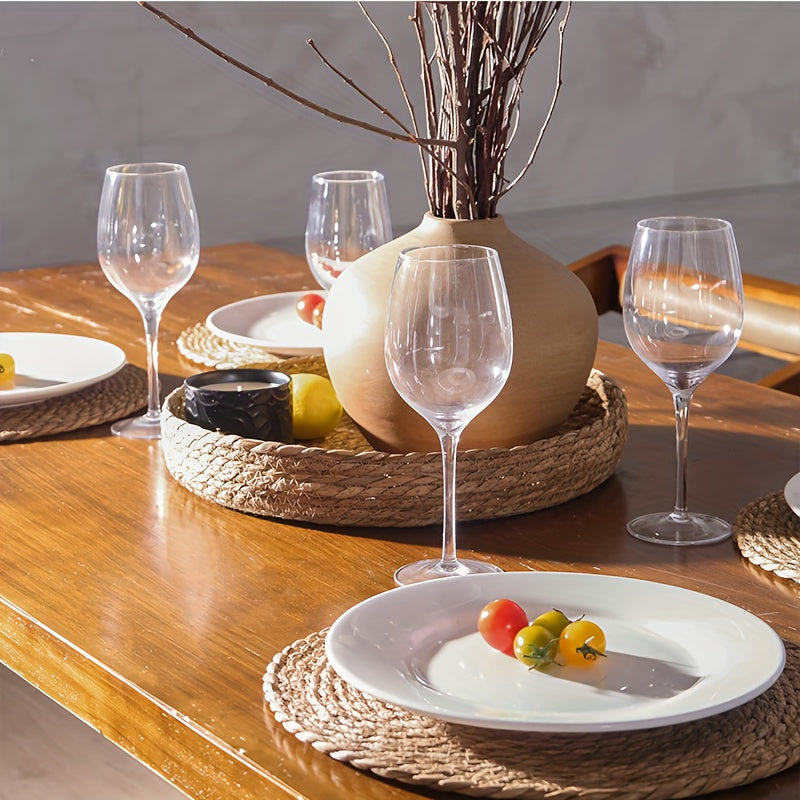 Conjunto de 4 posavasos tejidos a mano con soporte - 30 cm/11,8 pulgadas, material natural, adecuado para Navidad, Halloween, Pascua, Hanukkah, Acción de Gracias y más - Perfecto para la decoración del hogar y bodas